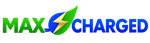 Max Charged logo with green and blue text and a lightning bolt icon in the center