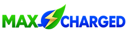 MAXCHARGED logo in green and blue with a lightning bolt through the word mark