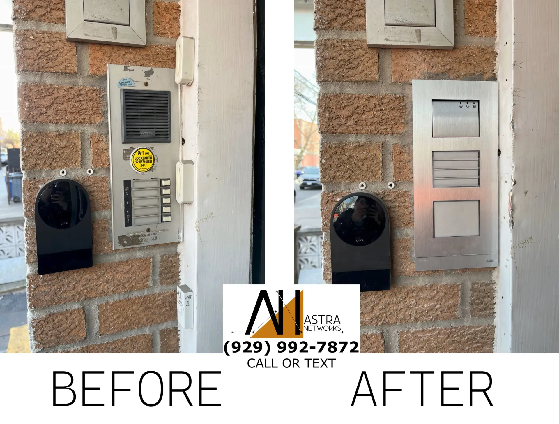 A before and after photo of a brick wall