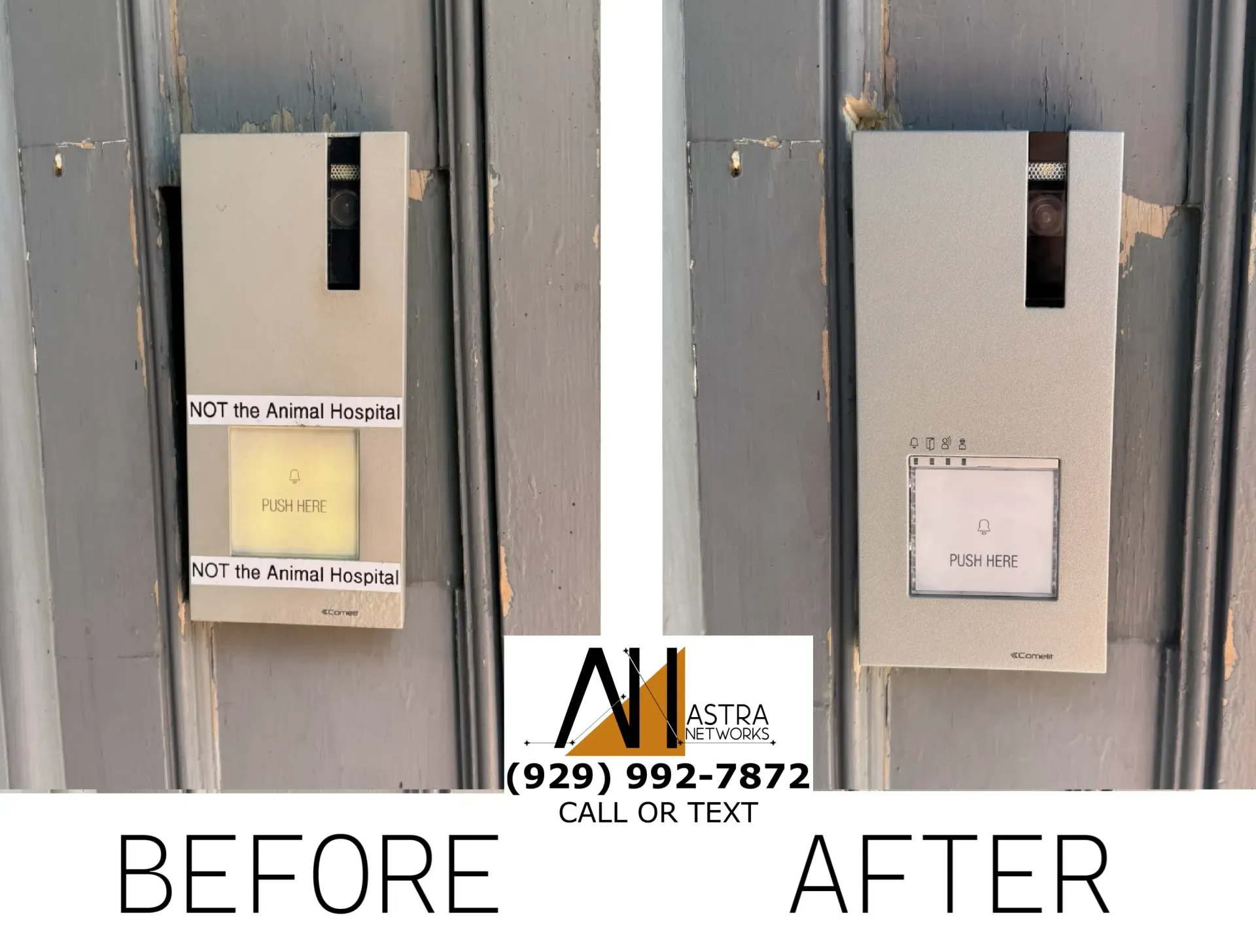 A before and after picture of a doorbell