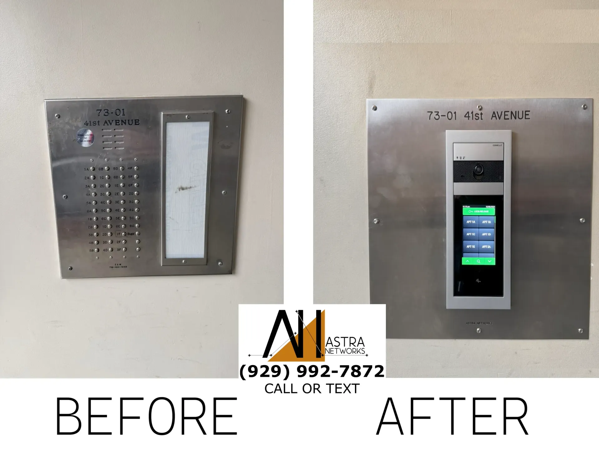 A before and after picture of a door phone