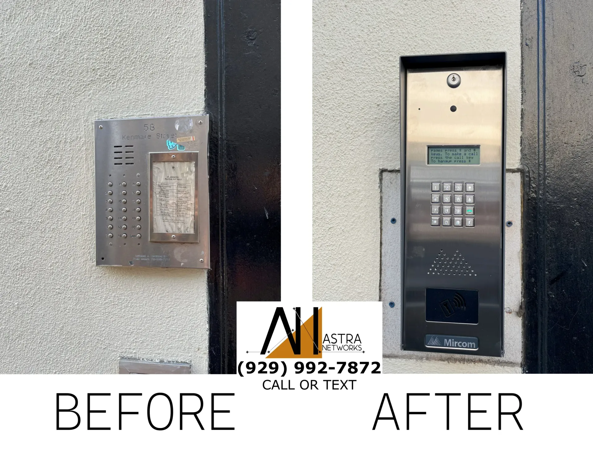 A before and after picture of a door phone