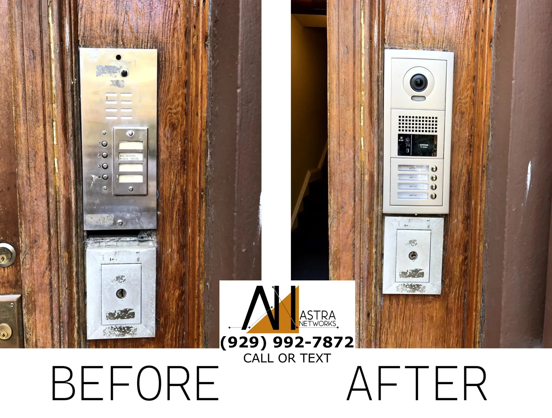 A picture of a door before and after being repaired