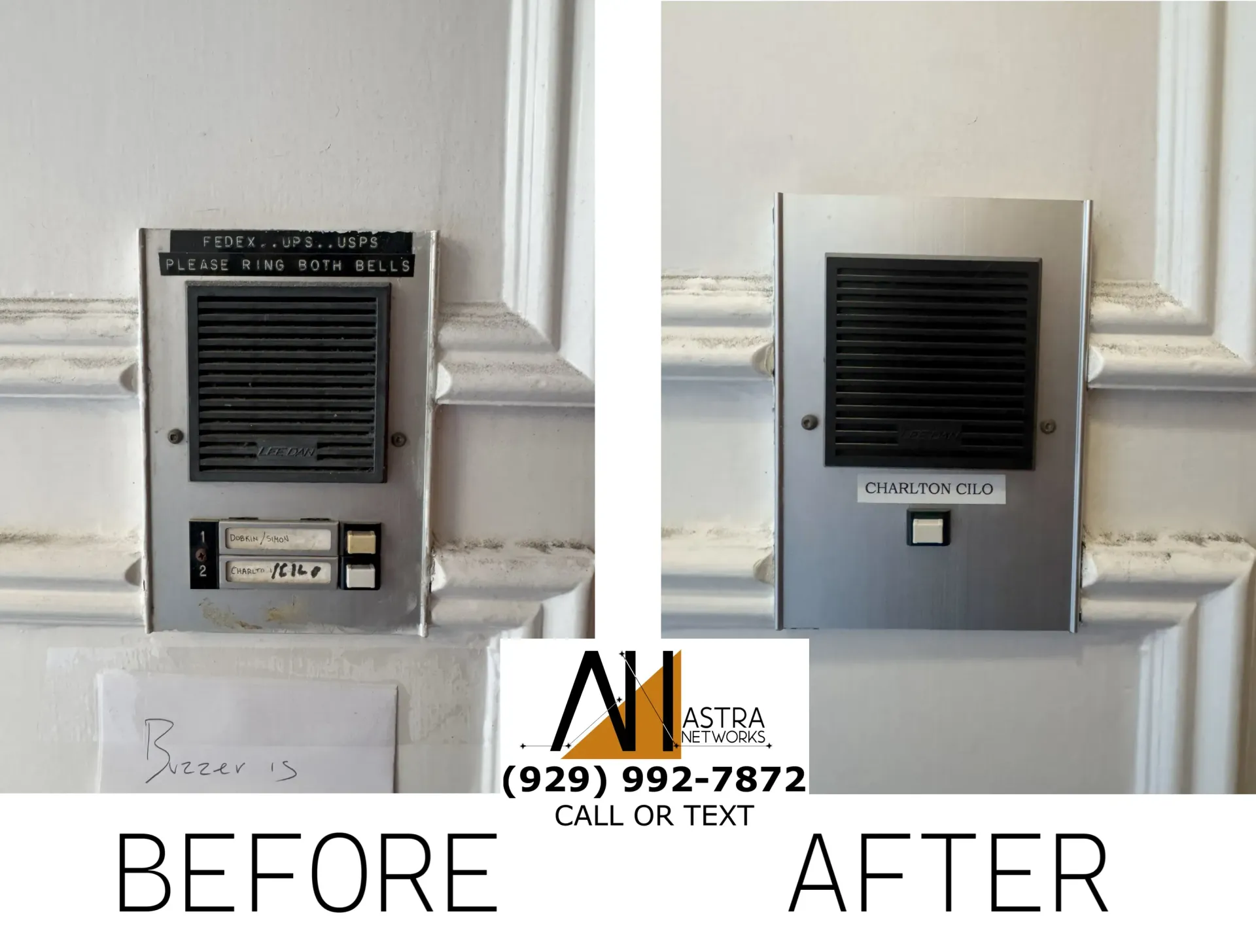 A before and after picture of a door phone
