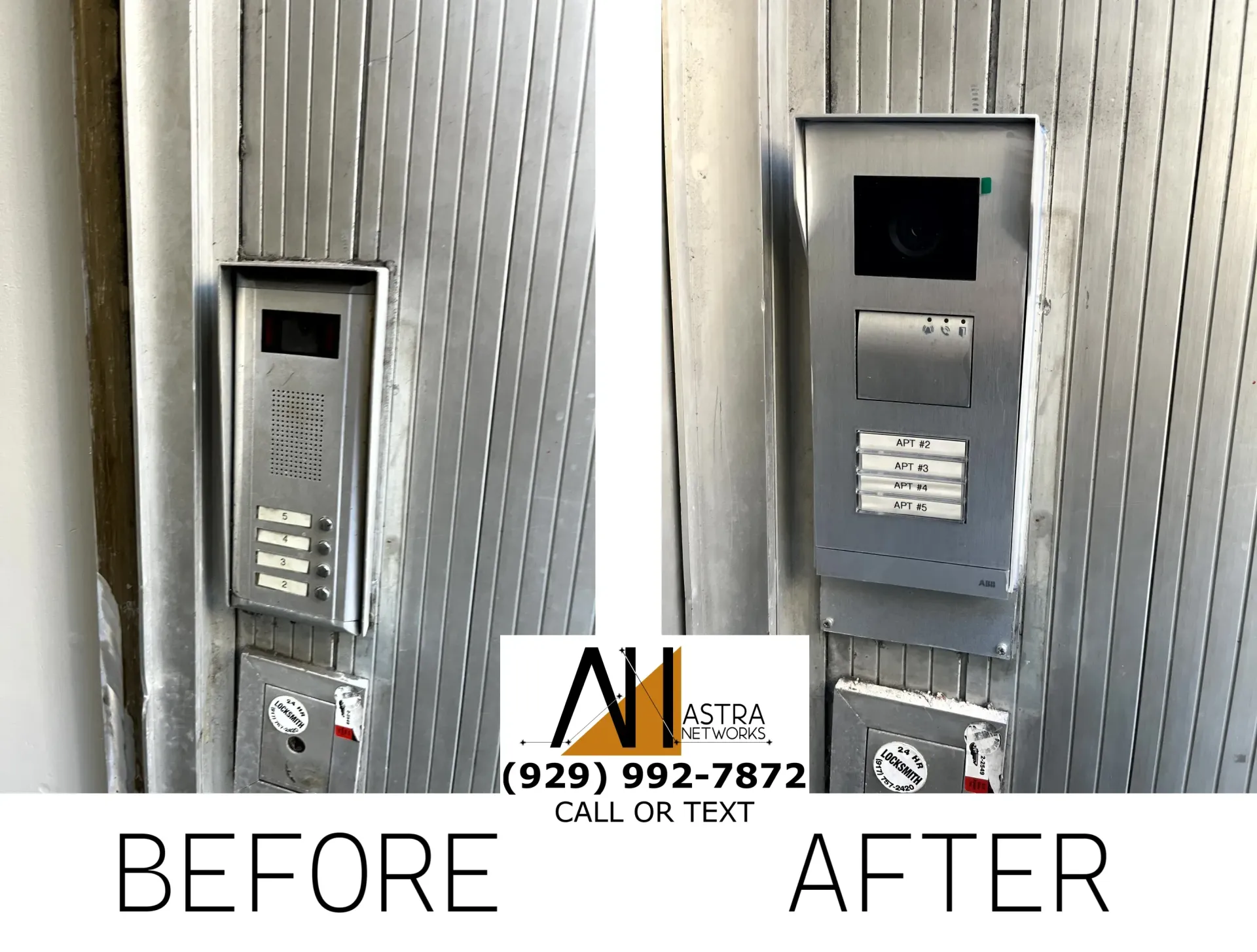 A before and after photo of a security system