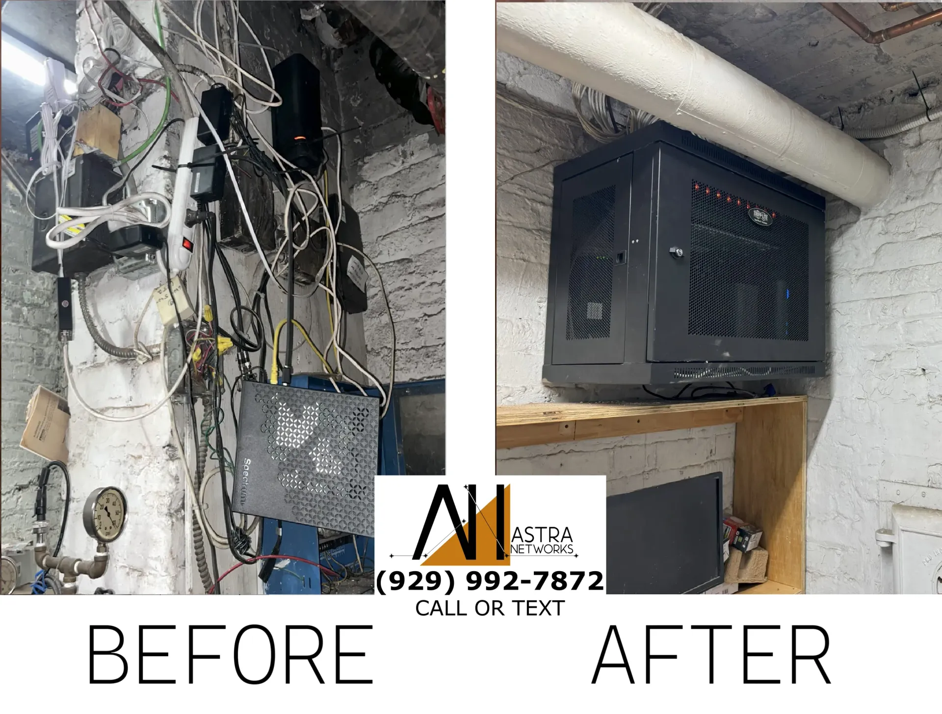 A before and after picture of a dirty room