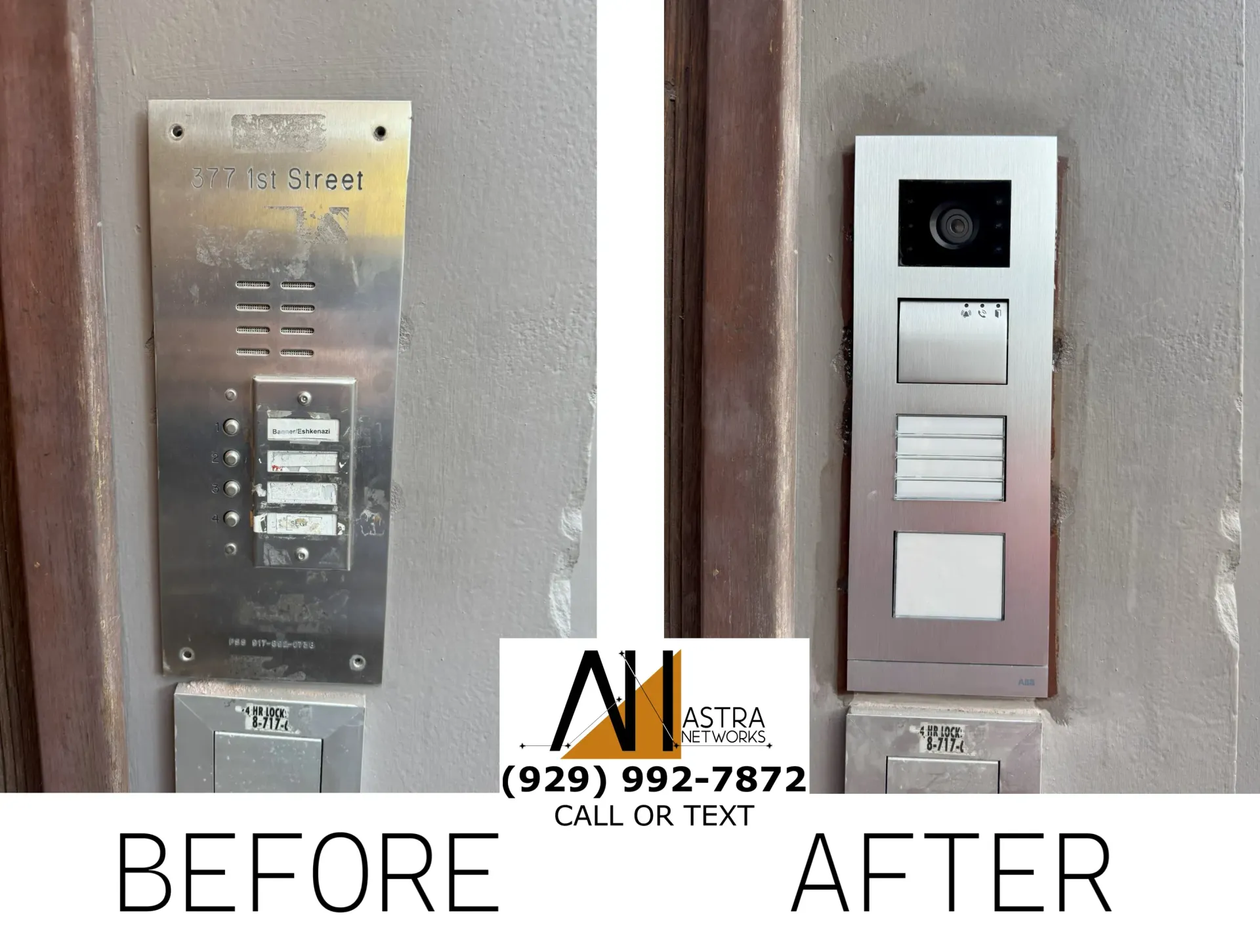A before and after picture of an elevator button