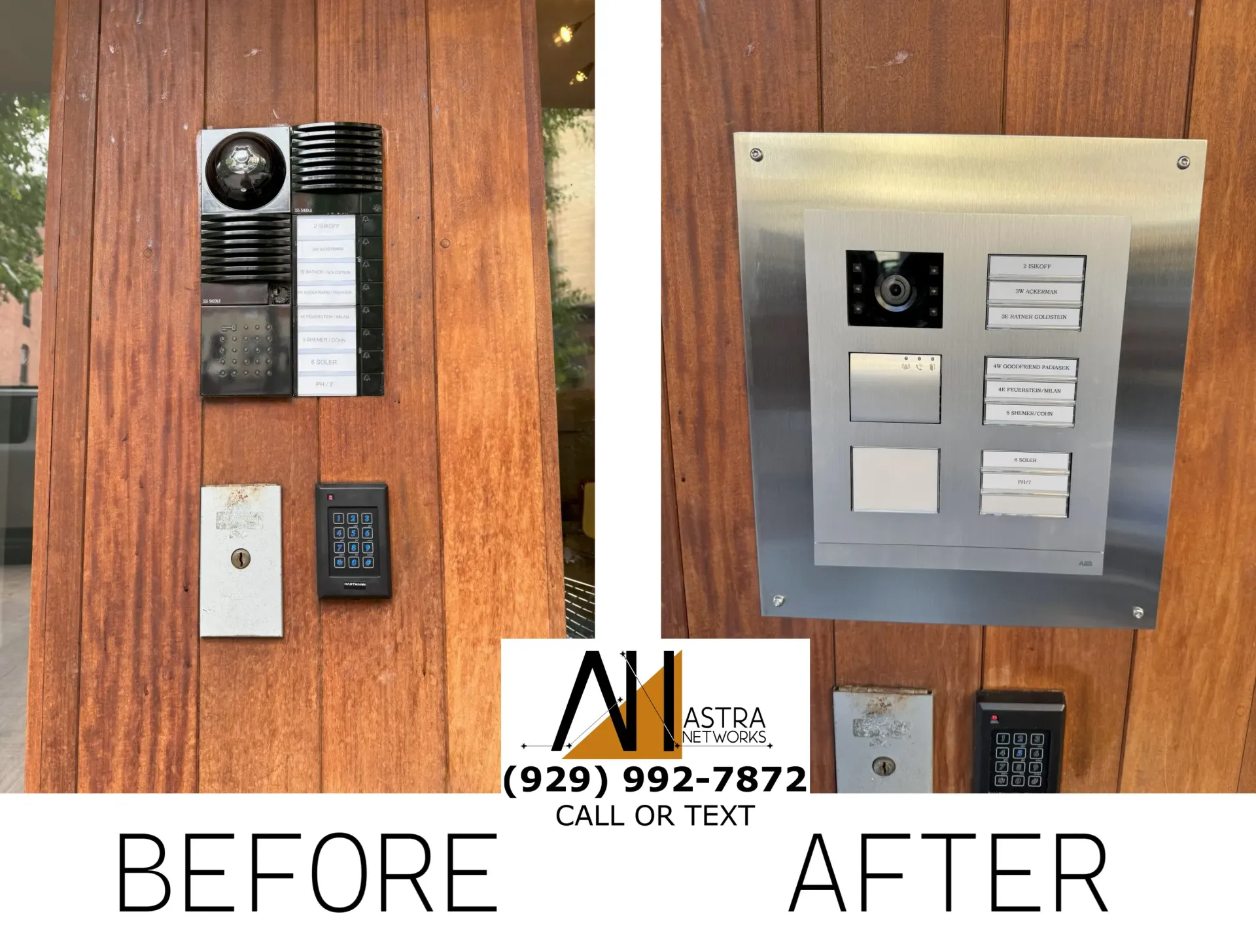 A before and after picture of a wooden wall