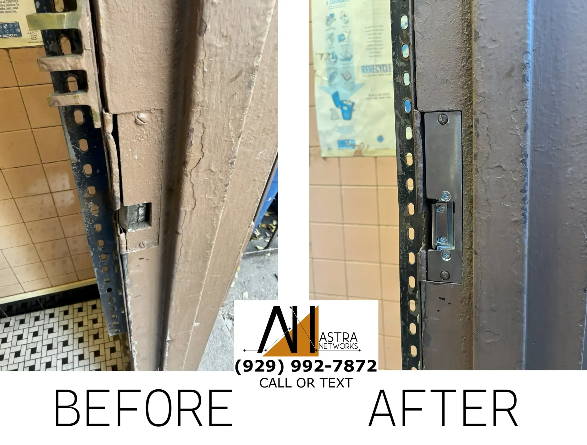 A before and after picture of a door