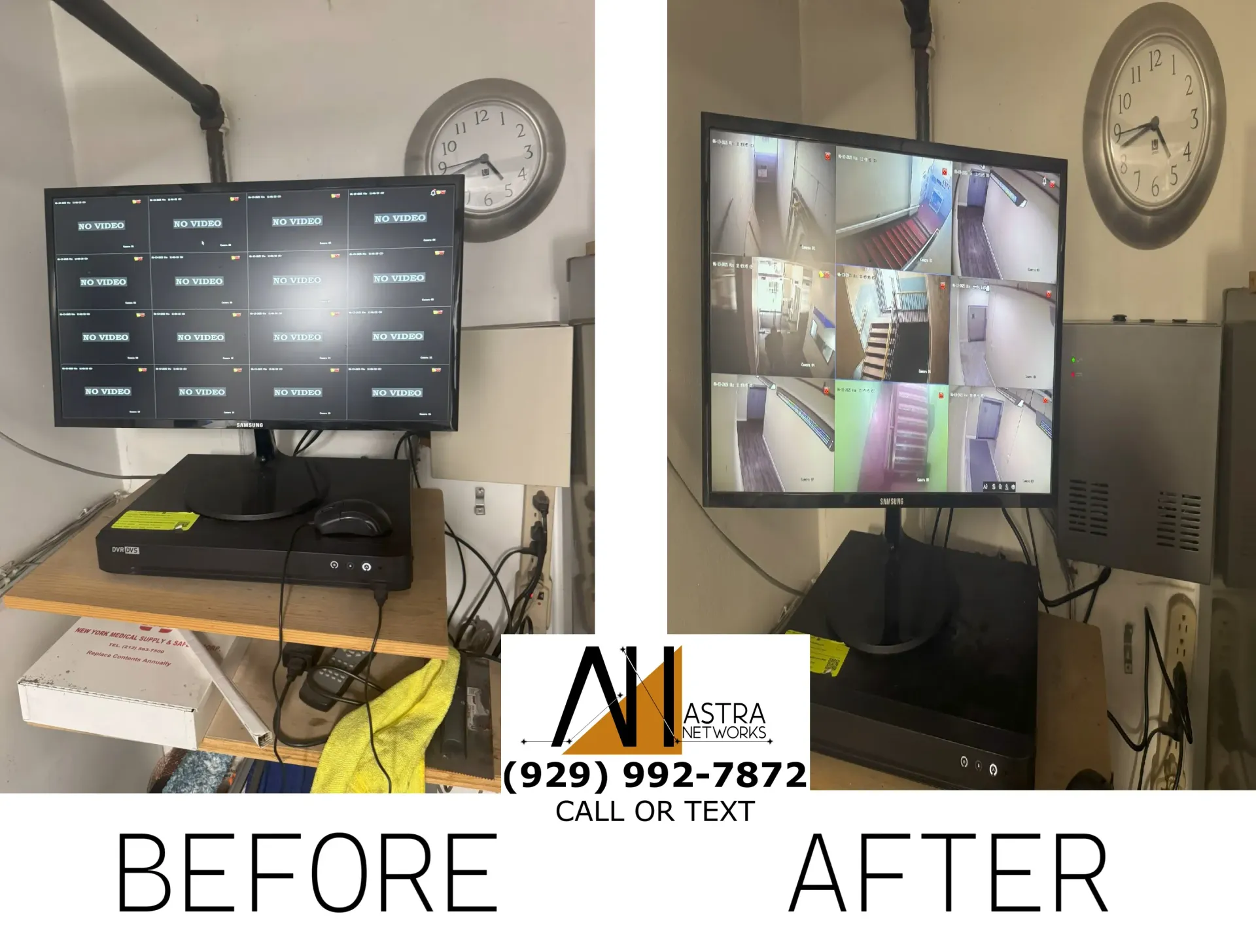 A before and after picture of a security camera system
