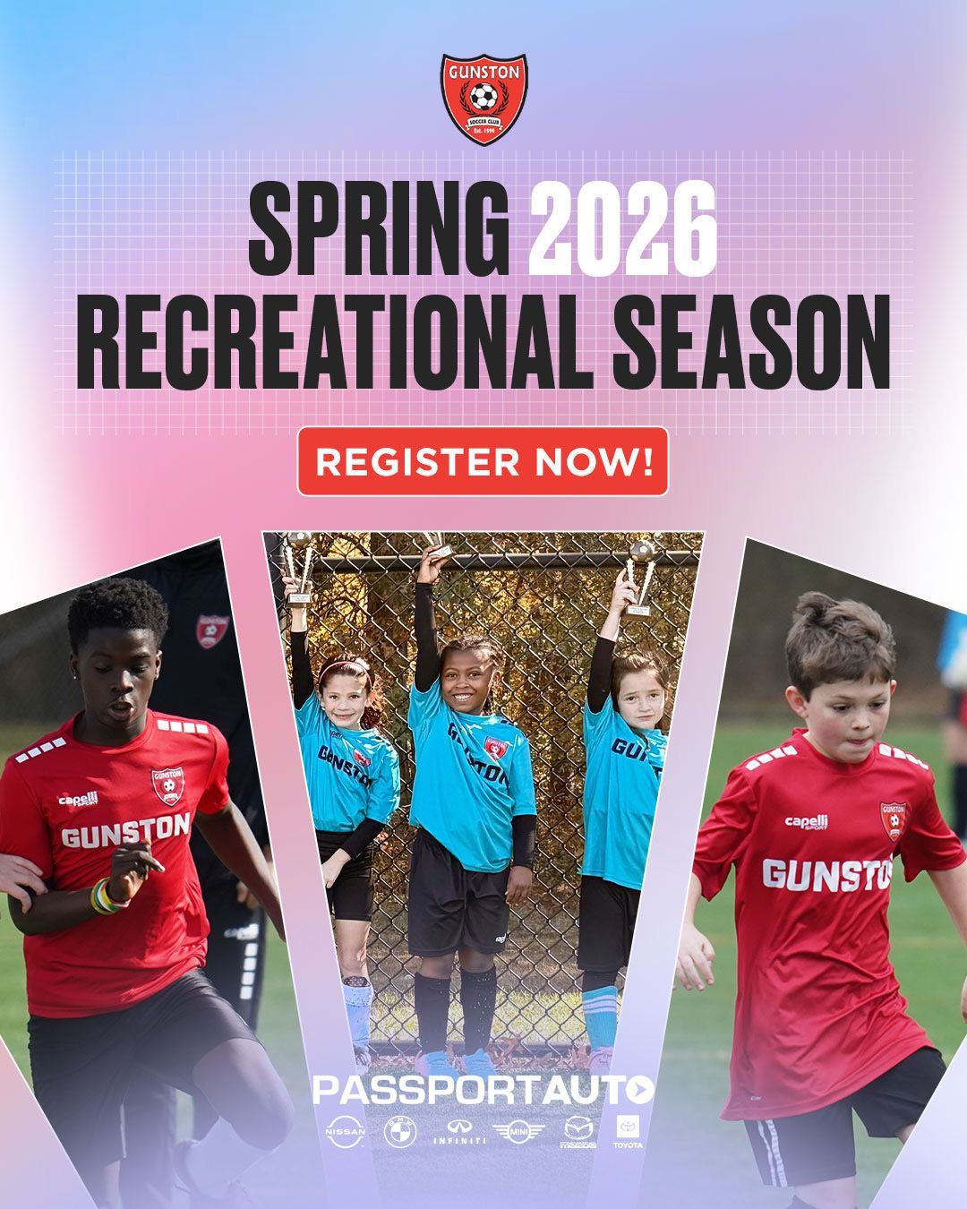 Flyer for the 2026 Spring Recreational Soccer Season for Gunston Soccer Club