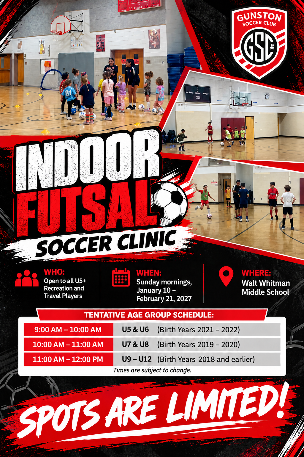 Flyer for Gunston Futsal Winter Clinic
