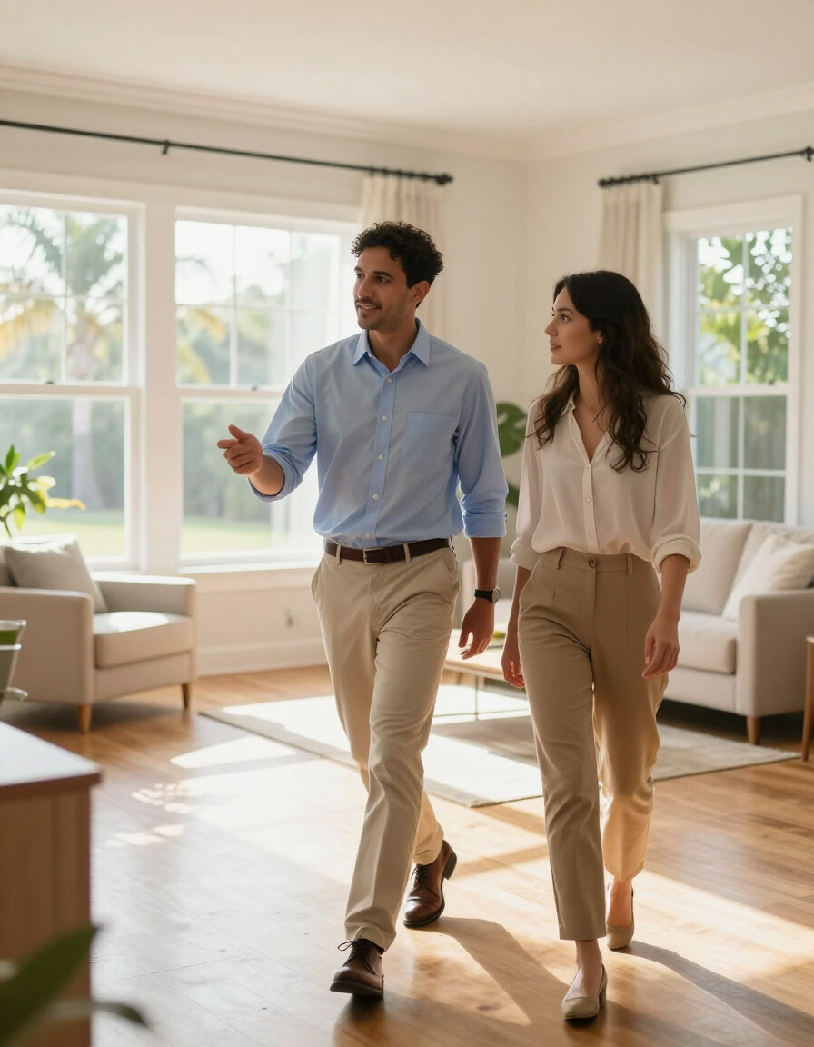 Flip Flop property manager personally showing a Florida rental home to a prospective tenant