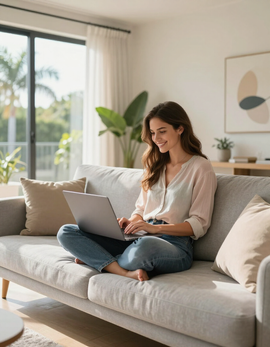 Resident accessing tenant portal on laptop