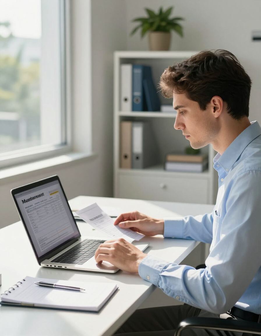 Property manager reviewing maintenance invoice