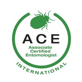 Green and white ACE (Associate Certified Entomologist) logo with insect icon.