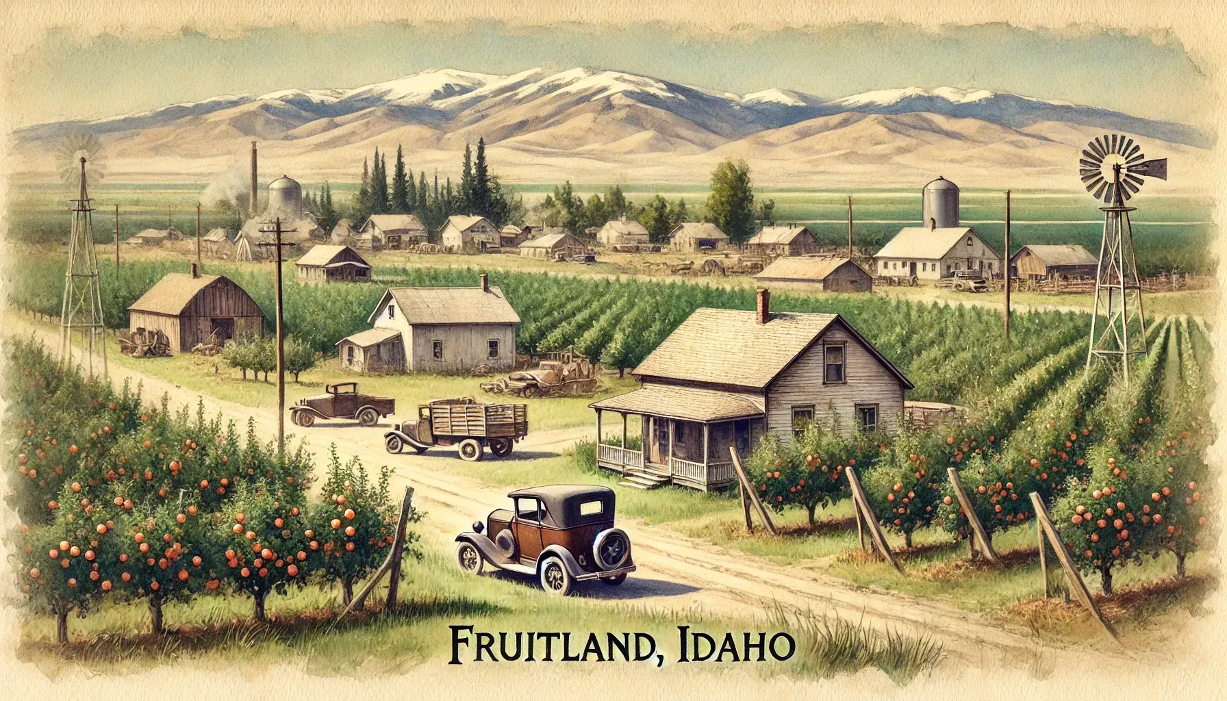 A painting of a farm in fruitland idaho