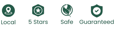 A set of icons that say local , 5 stars , safe guaranteed.