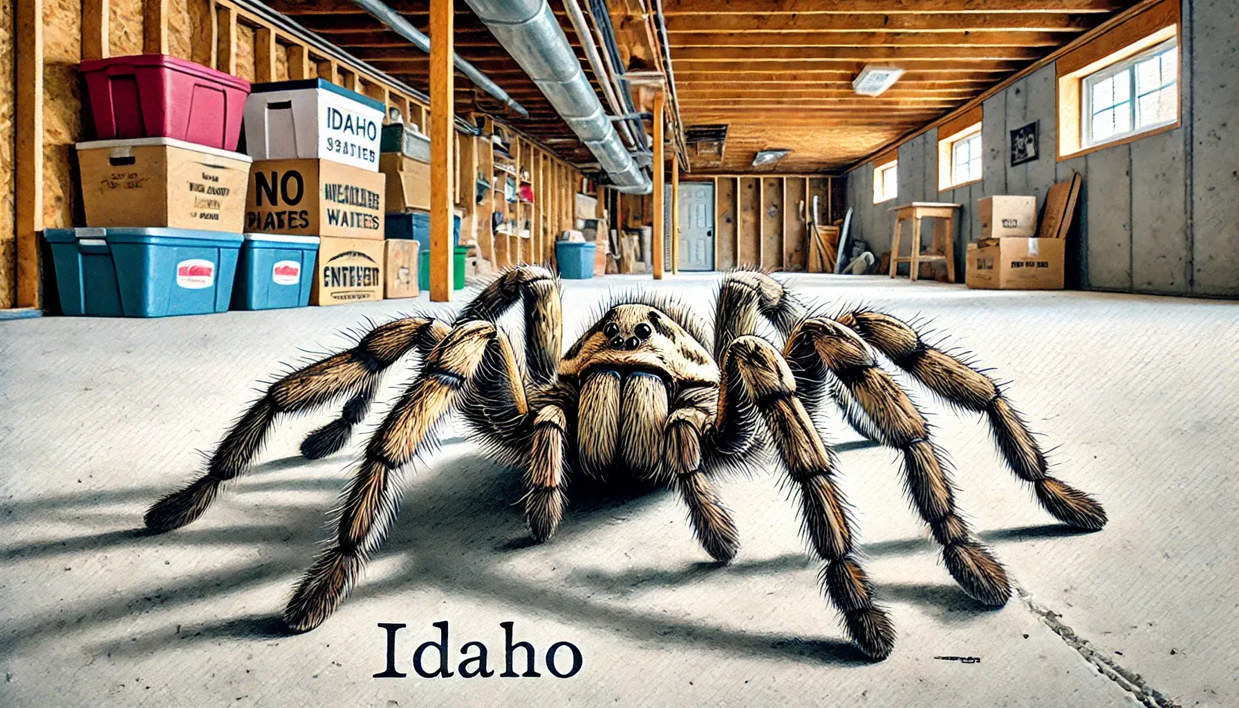 A large spider is crawling on the floor of a building in idaho