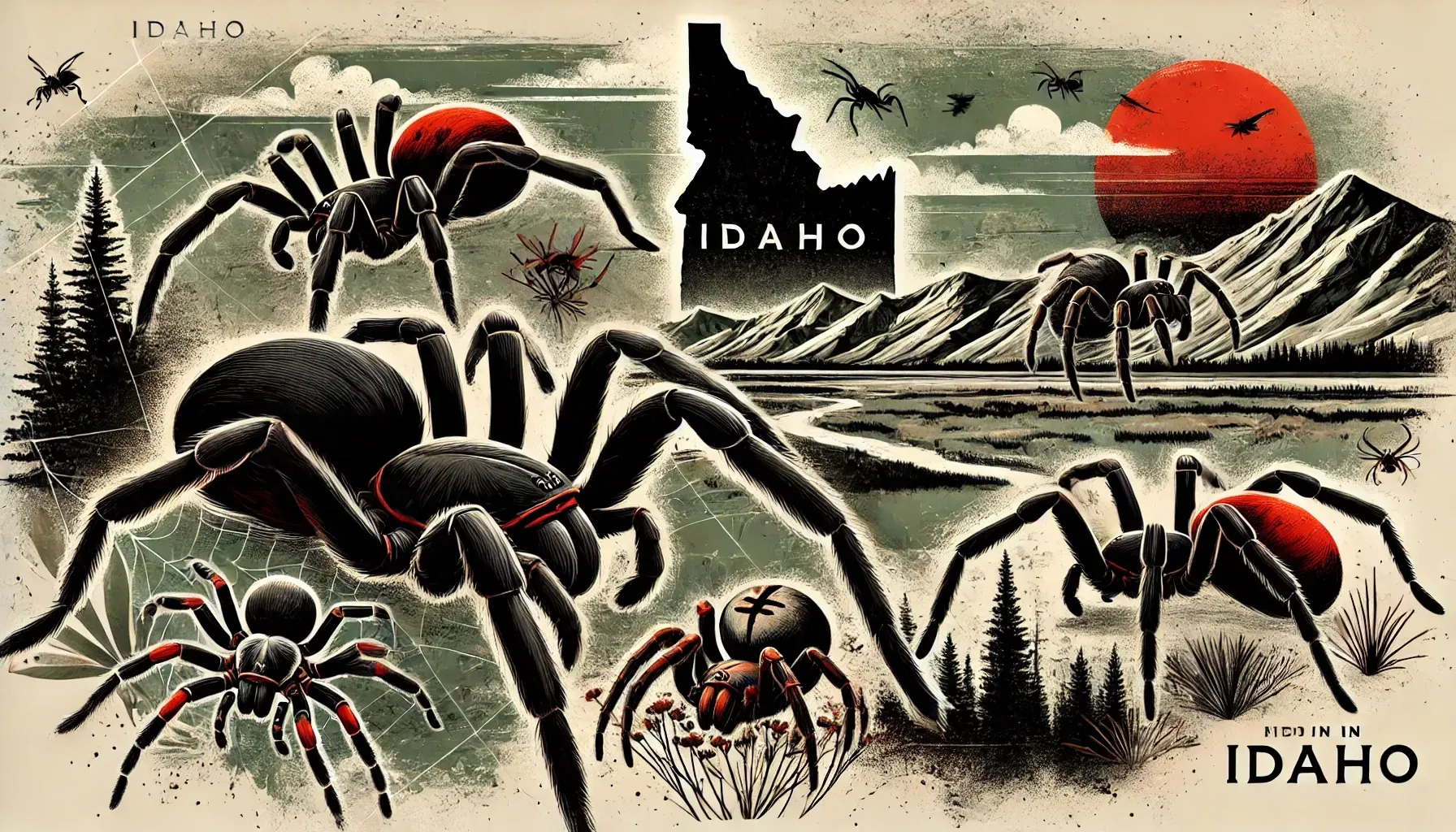 A poster of poisonous spiders in idaho with a map of idaho in the background.