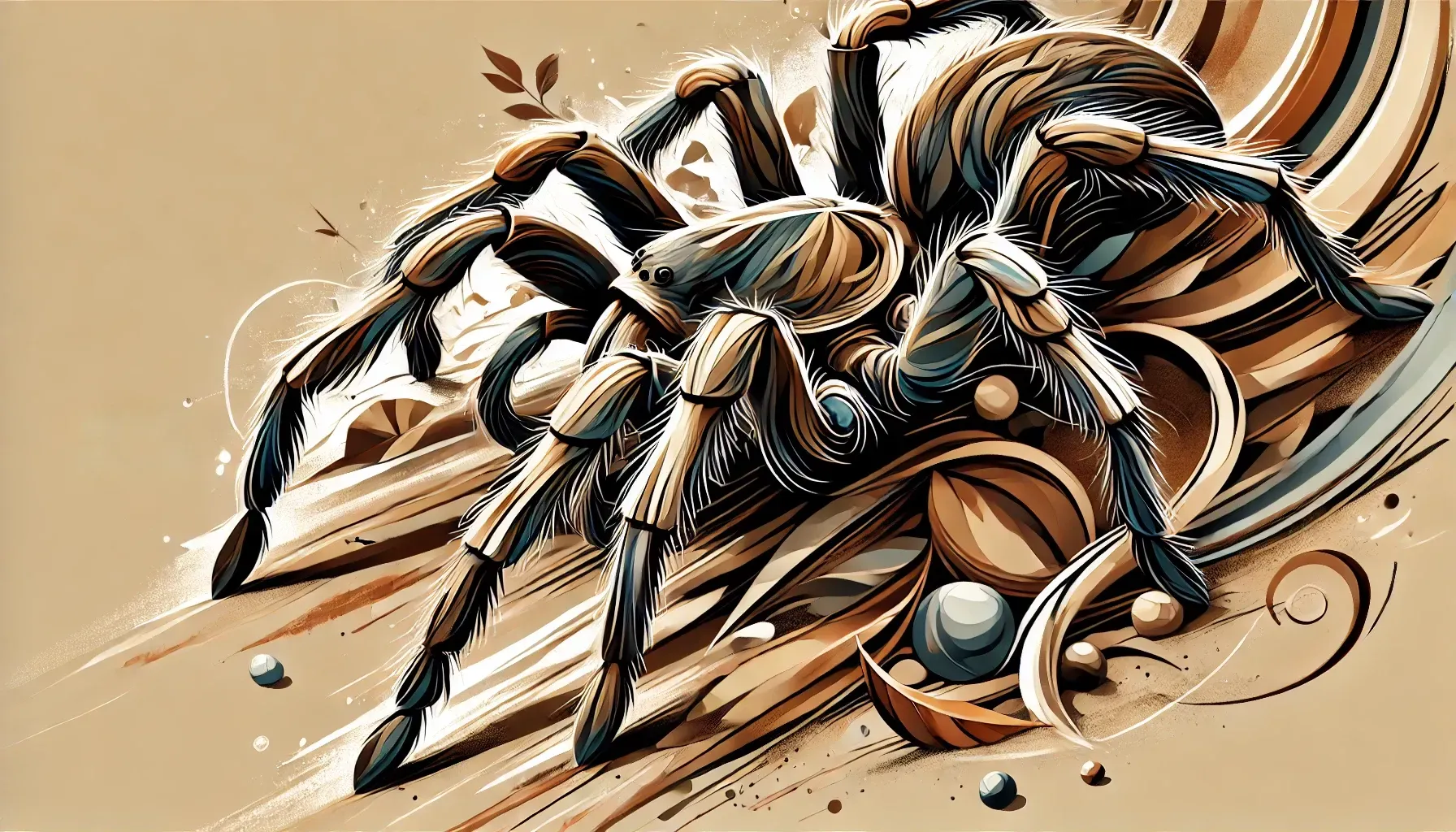 A spider is crawling on a brown background.