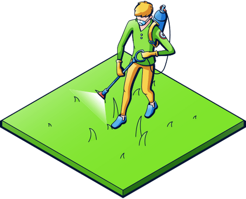 A man is spraying a lawn with a sprayer.
