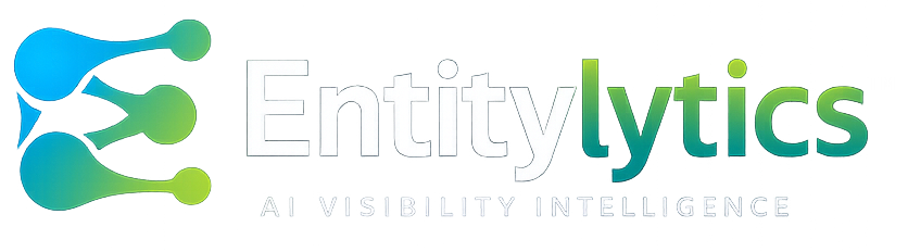 Entitylytics logo in blue and green with a connected molecule icon and tagline “AI Powered Intelligence”