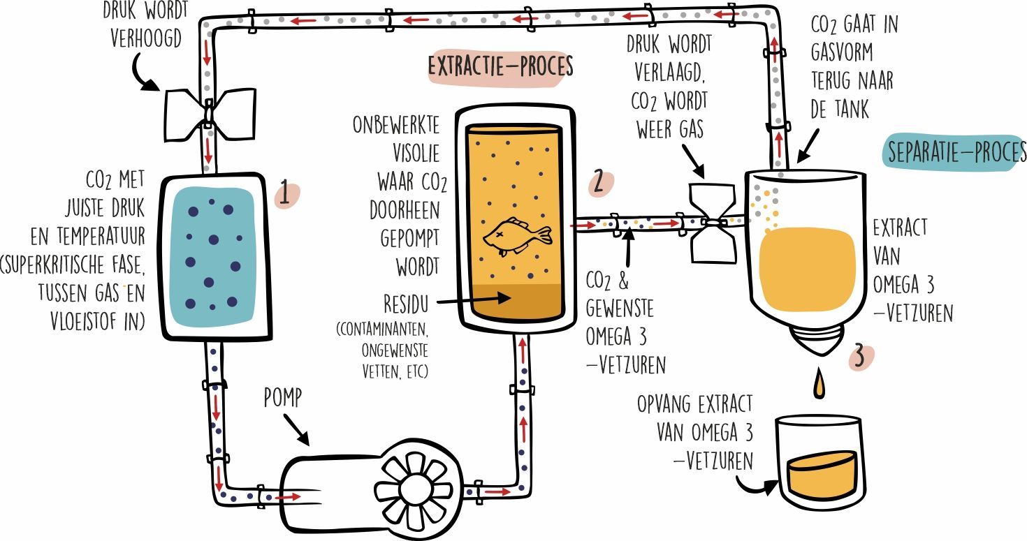 Diagram van een gesloten extractiesysteem, inclusief kamers, kleppen en vloeistofcirculatie.