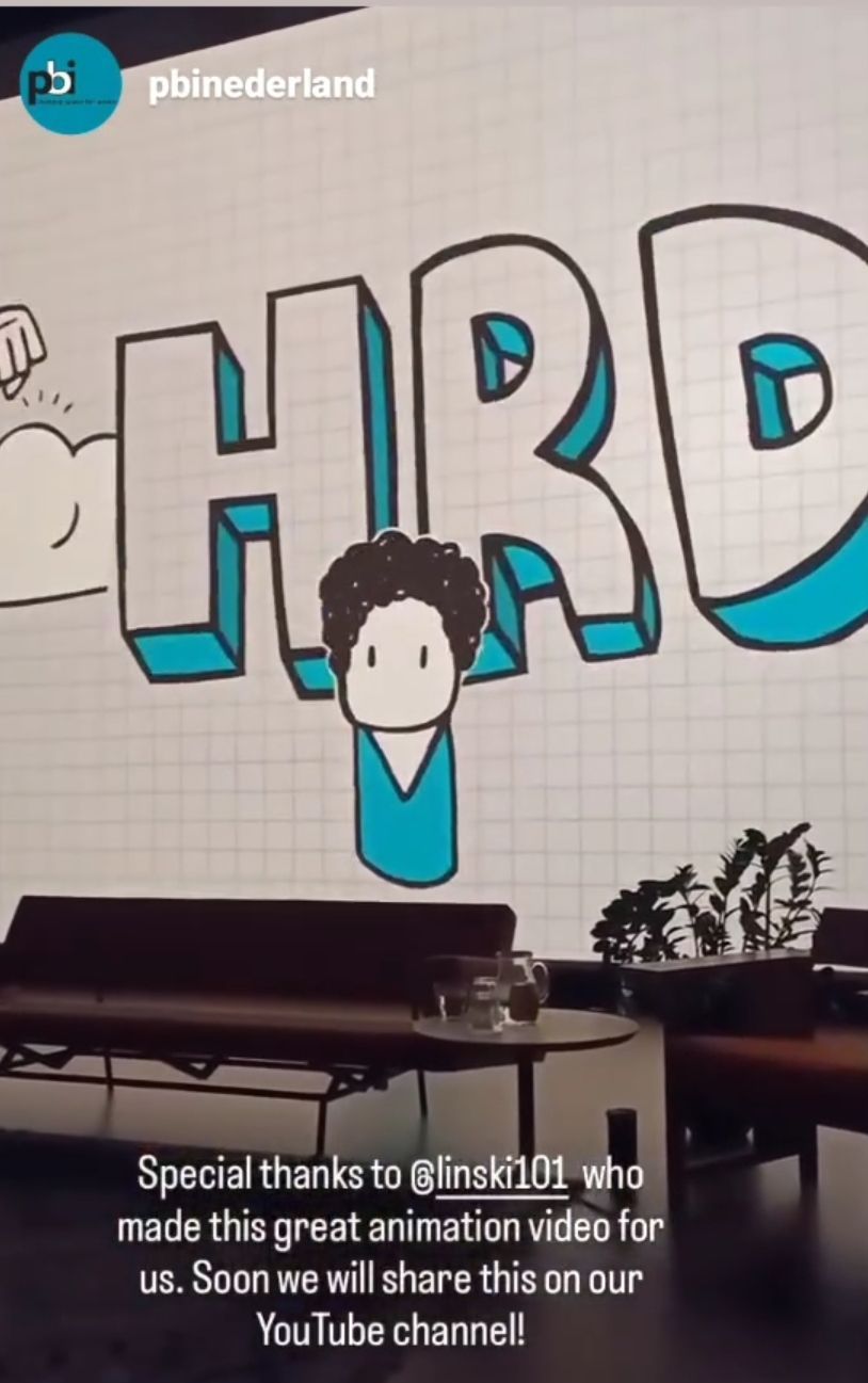 Muurschildering van HRD met stripfiguur; dank aan @lincki101 voor de animatievideo, die binnenkort op YouTube te zien zal zijn.