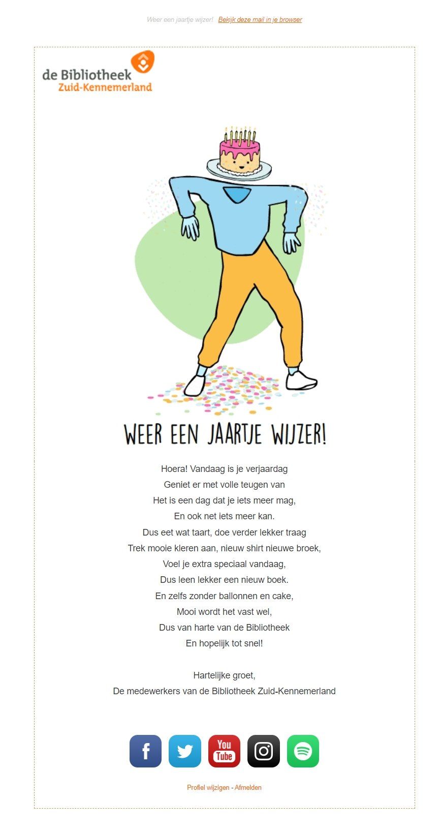 Cartoon person with crown, confetti, text 