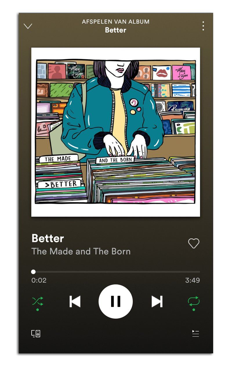 Spotify-interface met het album 