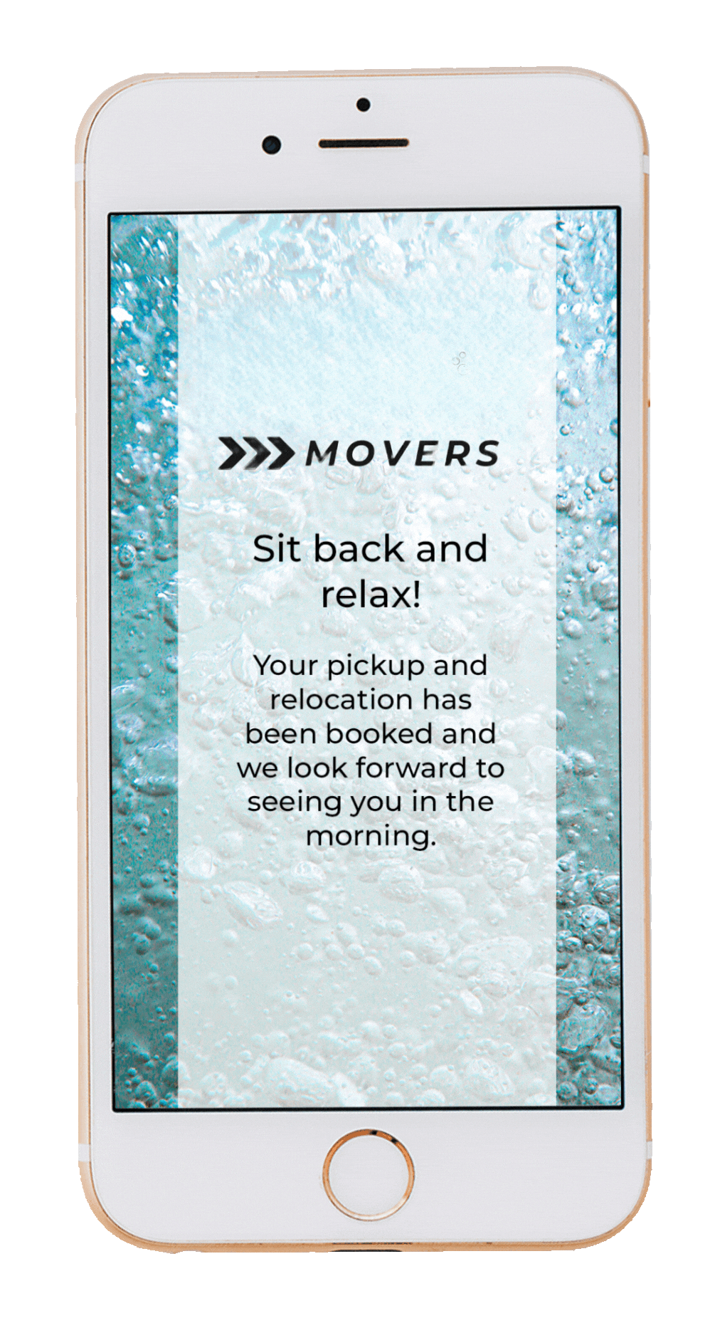 A cell phone with a message on the screen that says `` sit back and relax ''.