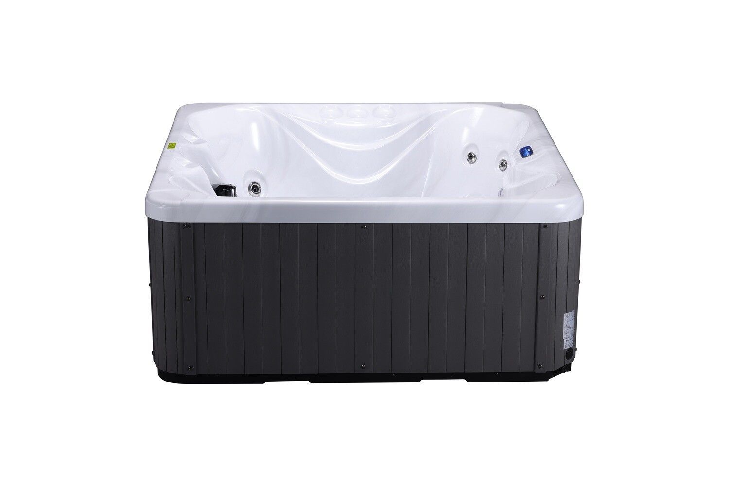 Dark gray hot tub with white interior, isolated on white background.