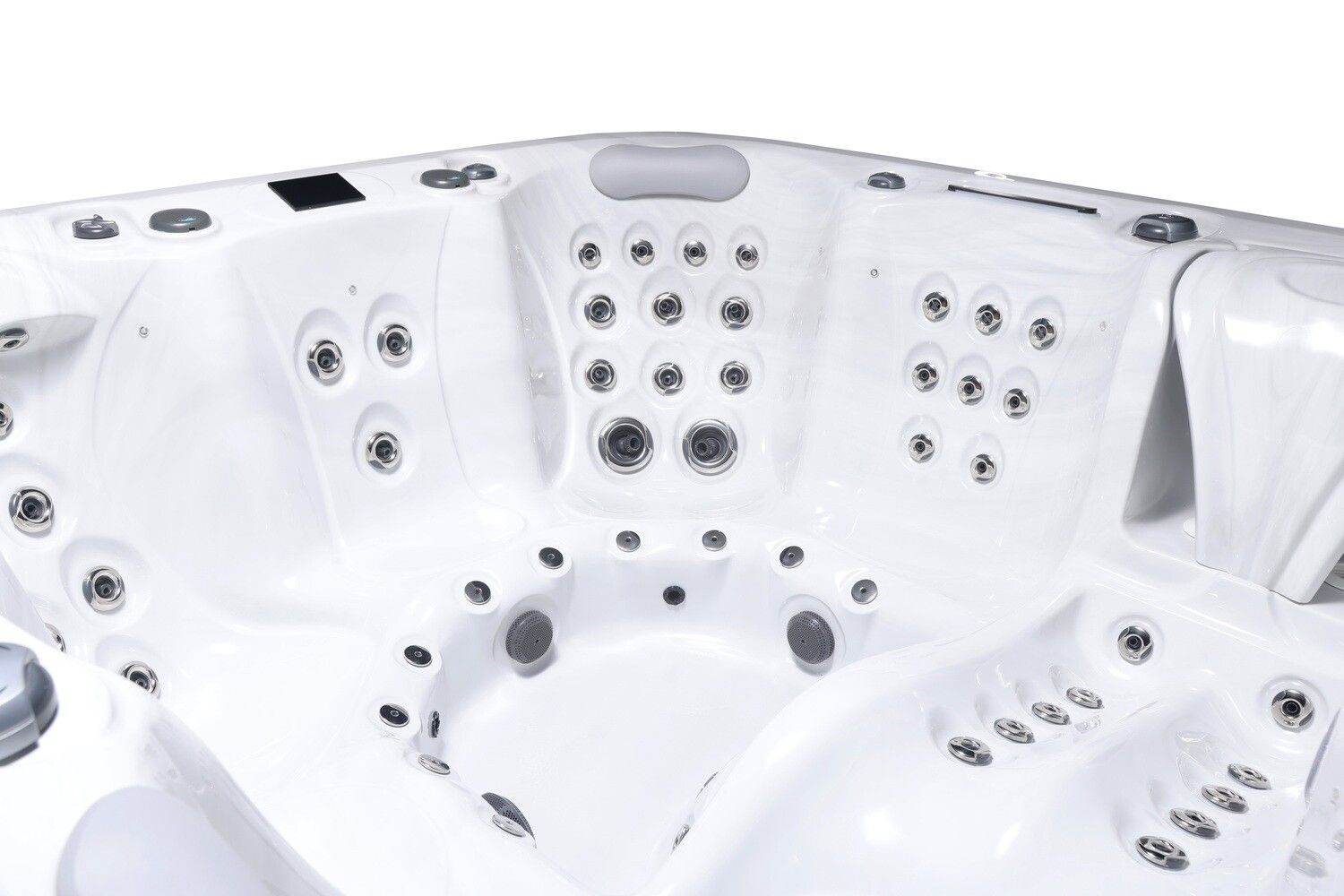 White hot tub interior with multiple jets, ready for use.