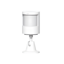 Détecteur de mouvement cylindrique blanc sur un petit support réglable ; idéal pour la sécurité domestique.