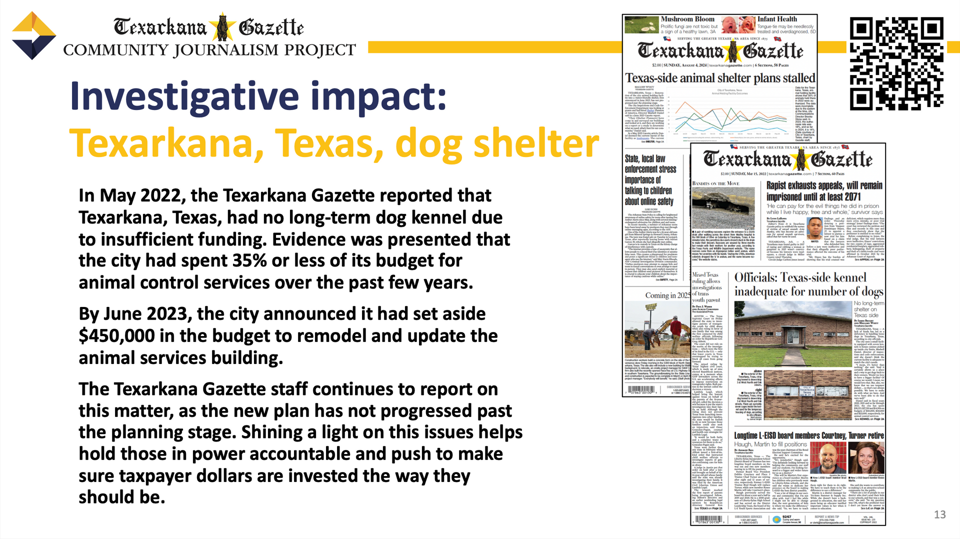 A newspaper article about a dog shelter in texas