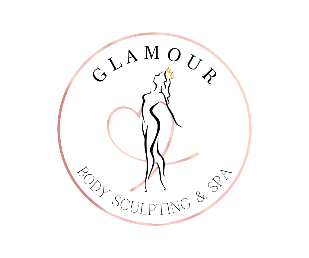 Glamour Body Sculpting Logo for Glamour Body Sculpting & Spa with an outline of a woman inside a pink circle.