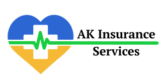 AK Insurance Services logo with blue and gold heart and green heartbeat line