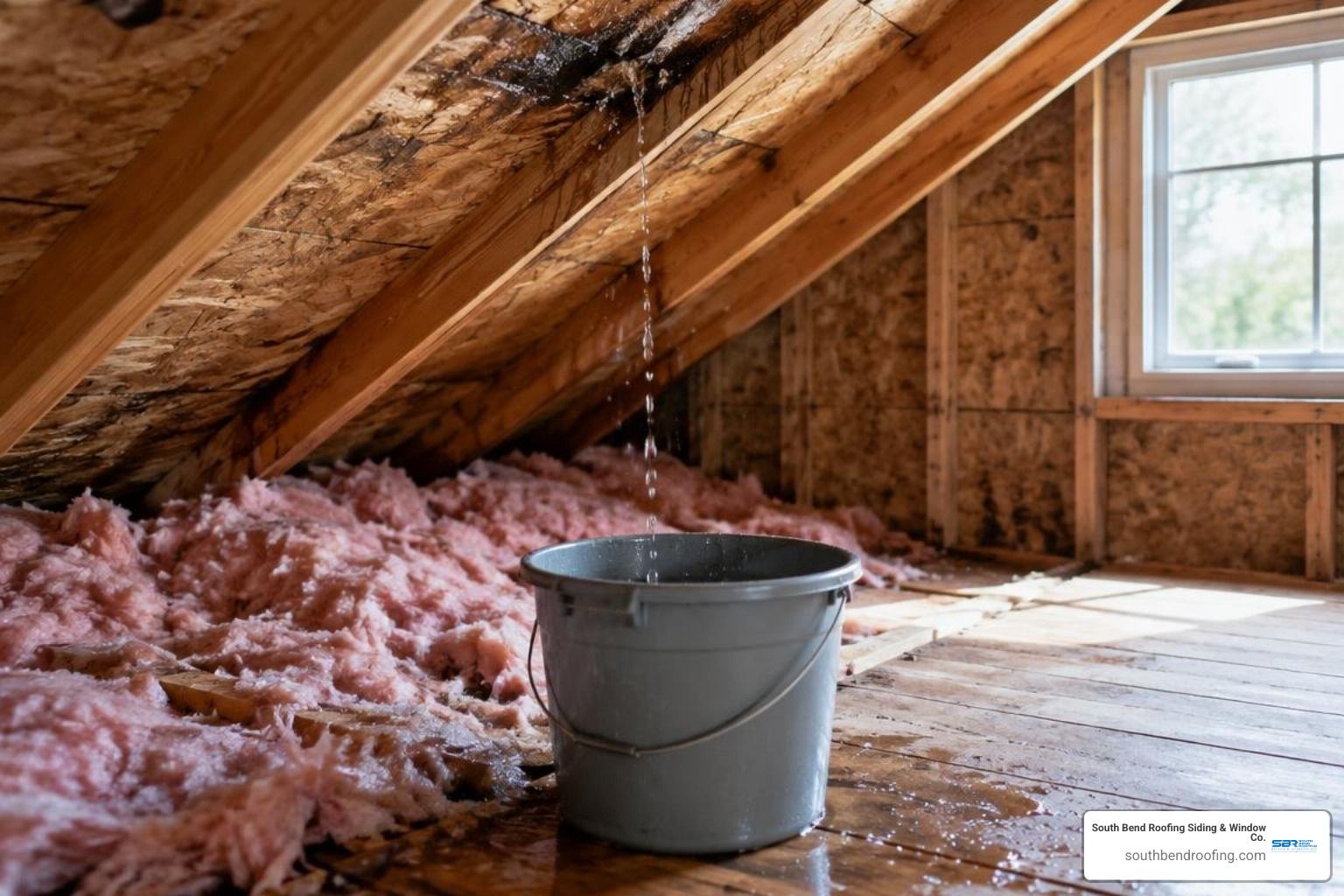 active roof leak in a residential attic