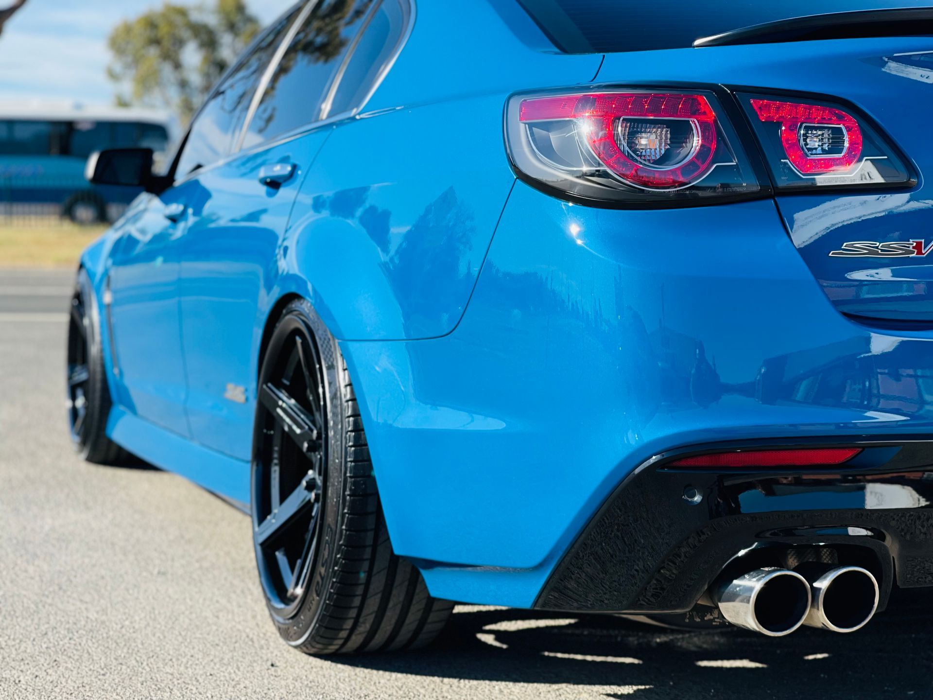 The Rear Light of A Blue Car
