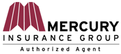 Logo for Mercury Insurance Group, featuring a maroon stylized M symbol above the company name and 