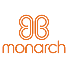 Orange logo featuring a stylized, butterfly-shaped icon above the word 