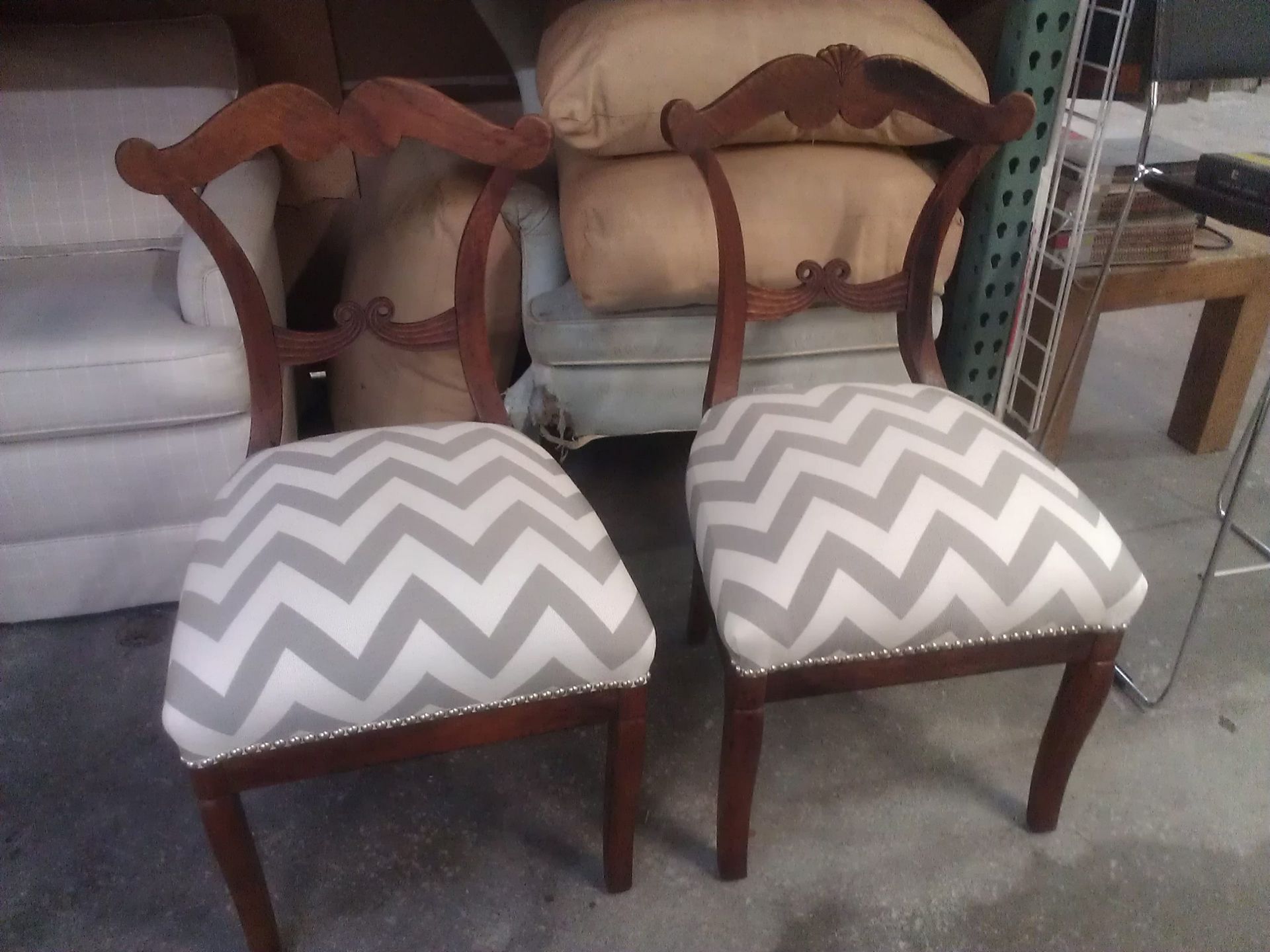 Pair of Chairs with a Chevron Pattern — San Jose, CA — Upholstery Specialists