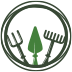 Circular green logo with a leaf and crossed fork icons
