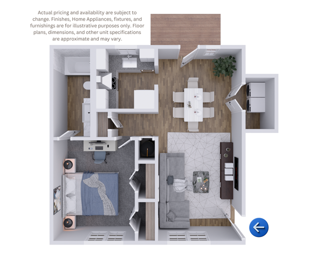 Black-and-white apartment floor plan with living room, dining room, kitchen, bedroom, hall, and bathroom
