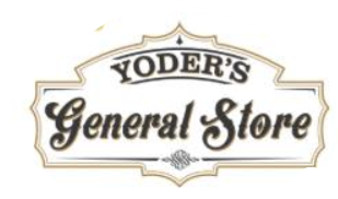 A logo for yoder 's general store on a white background