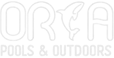 ORCA Pools & Outdoors logo in light gray with a stylized orca and pool-themed text