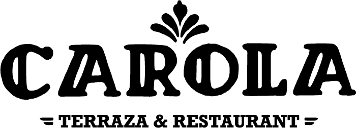 El logotipo de carola terraza & restaurante es en blanco y negro.