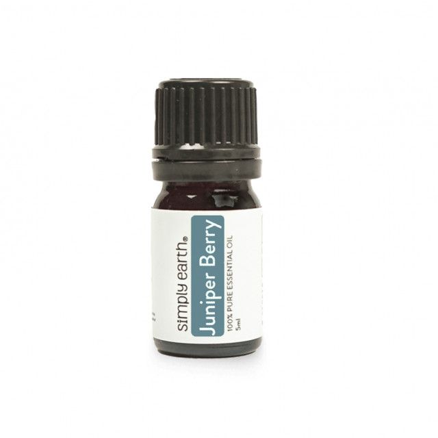 A bottle of juniper berry essential oil from simply earth