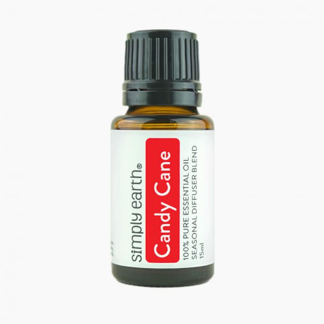 A bottle of simply earth candy cane essential oil